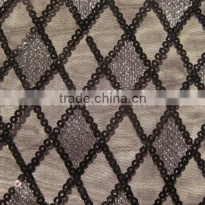 100% Polyester Fabric Sequin Mesh Checks Fabrics Textile for Lady Clothing thumbnail-1