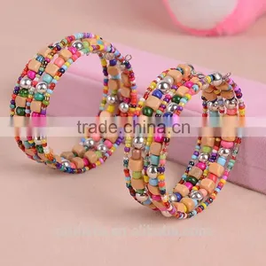 Fashion Rainbow Elastic Multilayers Square Pearl Wood Beads Bracelet Dancing Bangle thumbnail-3