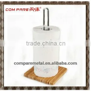 Useful ! Stainless Steel and Metal Toilet Tissue Holder With Wooden Base thumbnail-1