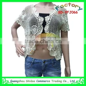 Fashional Lady Machine Made Short Sleeves Embroidery Cotton Water Soluble Lace Blouse thumbnail-6