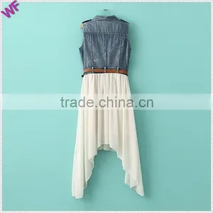 2015 High Fashion Denim Match Chiffion Ladies Denim Chiffon Dress thumbnail-3