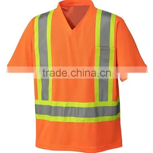 Light Weight V-Neck Orange Reflective T Shirt thumbnail-1