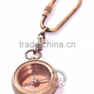 BRASS ANTIQUE COMPASS KEYCHAIN - NAUTICAL KEY CHAIN - PROMOTIONAL GIFT KEY RING thumbnail-1