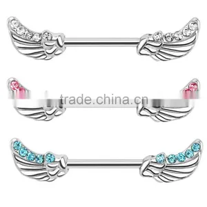 Multi Gem Angel Wings Nipple Piercing Ring thumbnail-1