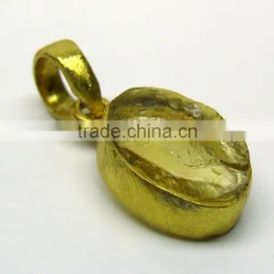 Citrine Vermeil Rough Gemstone Pendant, 925 Solid Sterling Silver Pendant, Designer Raw Bezel Pendant thumbnail-1