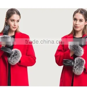 High Quality Sheepskin Gloves With Real Fox Fur Trim Perfect Finger Type thumbnail-5
