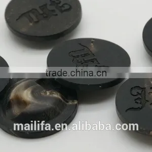 High Quality Logo Engraved On Dark Brown Buffalo Horn Buttons for Suit, Jacket, Sweater thumbnail-1