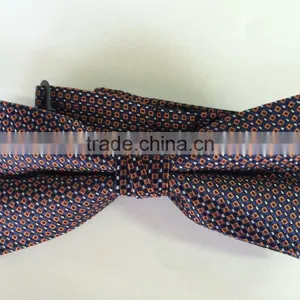 Men's 100% Silk Orange/white/navy Bow Tie With Square and Dot Design thumbnail-1