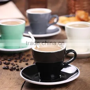 Glazed Ceramic Mug and Saucer Outside Color and Inside White thumbnail-2
