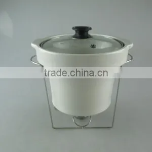 Stocked Ceramic Tureen With Glass Lid and Iron Stand thumbnail-1
