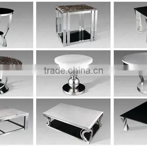 Chrome Stainless Steel Metal End Side Table Base With Marble Top thumbnail-2