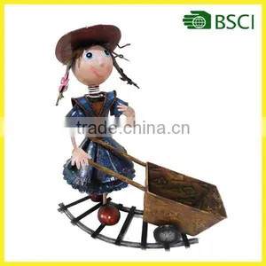 YS14668 New Products Garden Deco Girl Cart Design Wrought Iron Metal Flower Pot thumbnail-1