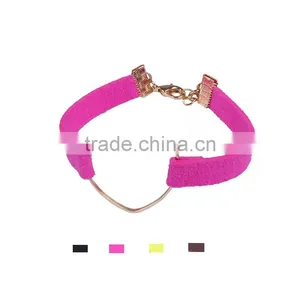 Gold Hollow Heart Charm Suede Leather Bracelet Lovers Jewelry Gifts thumbnail-1