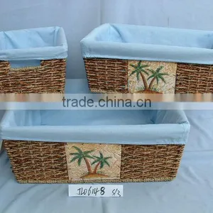 Seagrass Basket With Fabric Lined,for Fruit,bread,as a Housing Storage. thumbnail-1