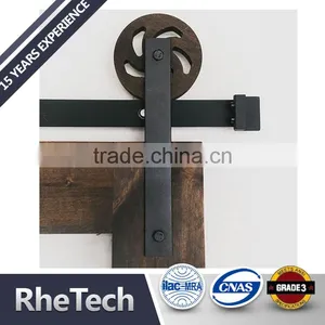 Antique Style Soft Close Sliding Barn Door Hardware Spoke Wheel Two Side Soft Close Track thumbnail-1