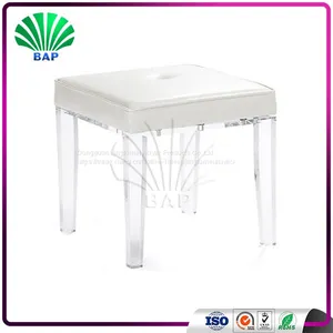 High Quality White Leather Cushion Stool Home Ottomans With Clear Acrylic Stool Legs thumbnail-1