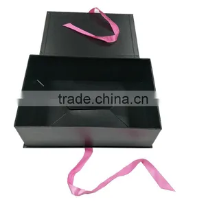 Custom Black Ribbon Closures Rigid Cardboard Collapsible Gift Box for Bra Packaging thumbnail-5