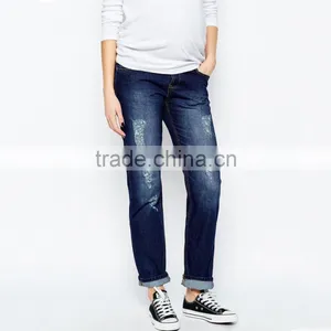 Women Ripped Fashion Blue Loose Style Maternity Jeans thumbnail-1