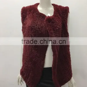 YR1028 Latest Style Cropped Hand Knitted Real Rabbit Fur Vest Top Quality Fur Waistcoat thumbnail-3