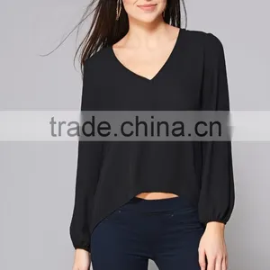 Womens Casual Fashion Blouses 2017 New Designs Long Sleeve V Neck Loose Blouses for Girls thumbnail-3