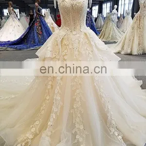 LS00323 High Neck Beaded Keyhole Back Long Train Beach Unique and Simple Dubai Wedding Gown thumbnail-5