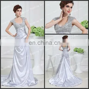 Charming Sliver Color Satin A-line Long Train Romantic Real Picture Bridal Dresses thumbnail-1