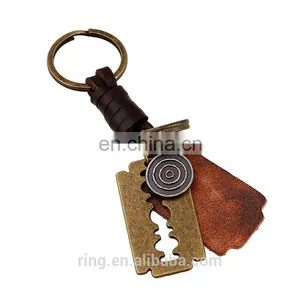 Personality Vintage Blade Shape Metal Pendant Leather Loop Keychain thumbnail-2