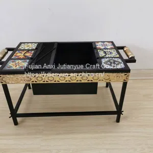 Ceramic Tile Mosaic Parquet Outdoor Rectangular Fire Pit Table thumbnail-3