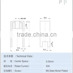 50A PCB Terminal Brass With Screw M3 AO-10-4J-N1 5*8mm Center Space thumbnail-2