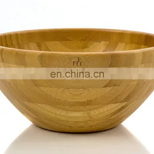 Biodegradable Antique Natural Bamboo Fiber Wooden Salad Mask Fruit Round Yellow Rice Bowl With Fork and Spoon Set thumbnail-2