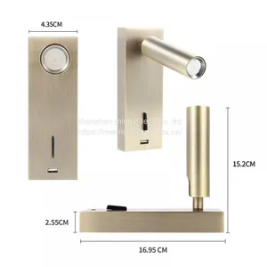 Meanyee Wall Mounted Reading Lamp Led Bedside Lights Headboard Lamps With Switch / USB Charger Port / Adjustable Arm / 3Watts Led /Bronze Finished/MY-WN218T thumbnail-4