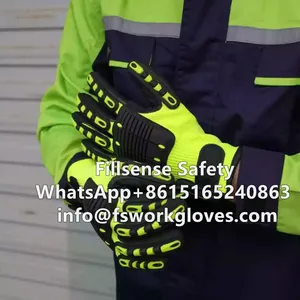 High Visable Anti Cut UHMWPE Liner Nitrile Sandy Coated TPR Anti Impact Gloves Anti Vibration Gloves thumbnail-4