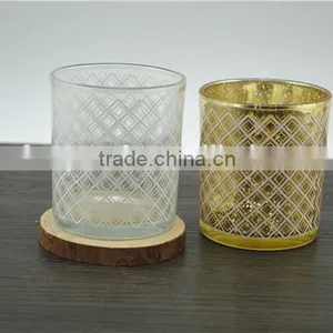 Gold Printed Web Design Glass Jars for Candle Making / Spray White Glass Votive Holders thumbnail-4
