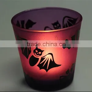 Tabletop Crackle Glass Votive Candle Holder Bat Image Candlestick Holders thumbnail-2