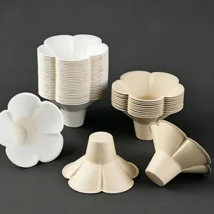 Molded Pulp Ice Cream Cup 8oz Grease Resistant No Plastic Stackable for Space Saving thumbnail-2