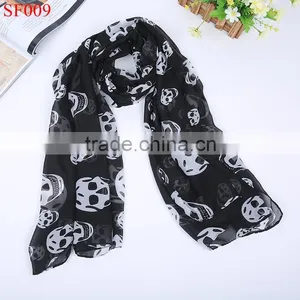 SF007 High Quality Beautiful Lady Temperament Chiffon Silk Neck Scarf White Scarf With Skull Crown thumbnail-4
