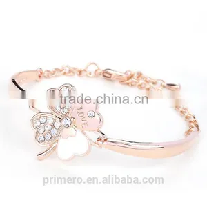 Fashion Jewelry Good Luck Clover Crystal Love Charm Bracelets Bangles for Women thumbnail-5