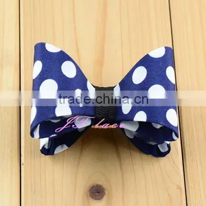 Navy/white Dot Satin Bow With Ribbon Fabric Centre- Butterfly Shape Hair Accessories thumbnail-1