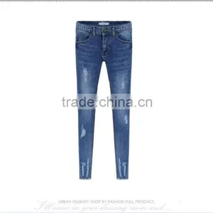 2014 Hot Sale Wholesale Women Jean Pants Denim Blue Lady Skinny Pencil Denim Jean Pants Price Cheapest Hot thumbnail-2
