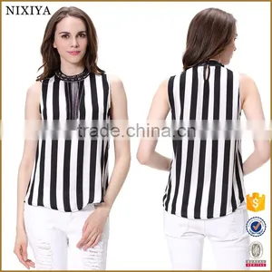 Black and White Striped Fashion Design Lady Blouse & Top Wholesale China thumbnail-1