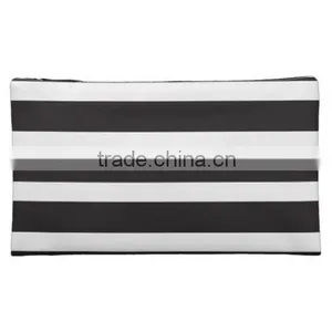 Custom Black & White Striped Makeup Bag thumbnail-2