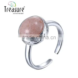 2016 New Design Pink Stone Silver Plating Copper Open Ring Wholesale in Spring thumbnail-1