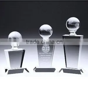 Top Quality Crystal Globe Trophy Awards With Logo Printed For Company or Sport Souvenirs thumbnail-1