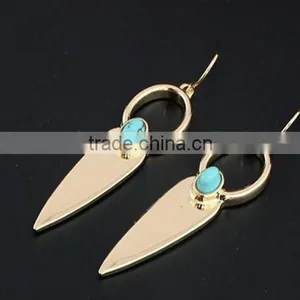 2016 Unique Fashion Design Gold Plated Polishing Turquoise Drop Earrings thumbnail-3