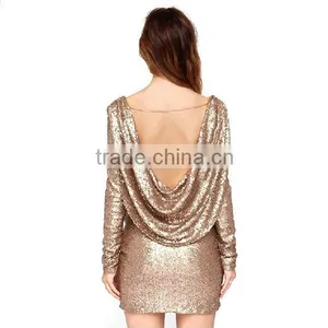 2016 New Fashion Evening Dresses Wholesale, New Deep V Neck Sequin Evening Dresses With Self-cultivation Exposed Backpack Hip thumbnail-4