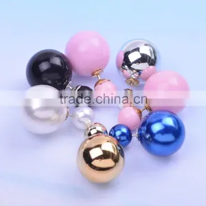 Wholesale Fashion Candy Color Jewelry Big Pearl Earrings New Arrival Double Pearl Pendientes Women's Trendy Stud Earrings thumbnail-1