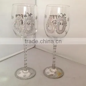 New Design Long Stem Wine Glass With Powder Decoration , Party Wine Glass thumbnail-1