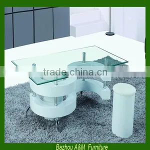 Elegant 8mm Clear Tempered Glass Top s Shaped Coffee Table With 2 Stools thumbnail-1