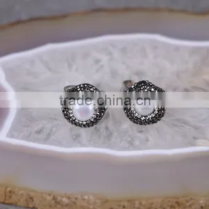 Pave Crystal Freshwater Pearl Ring Designs Silver Pearl Jewelry Rings thumbnail-1