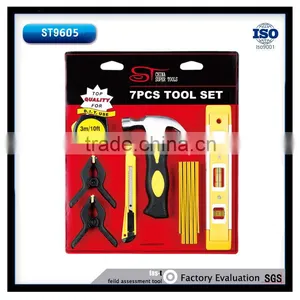 7PCS Garage Tool Sets 8oz Claw Hammer 3m Measure Tape 9'' Level Clamps Folder Ruler thumbnail-1